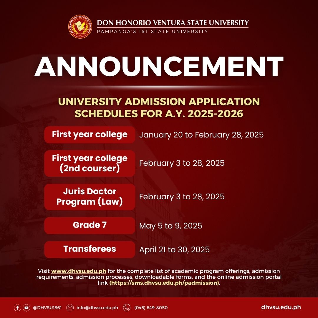 ANNOUNCEMENT University Admission Application Schedules for A.Y. 2025